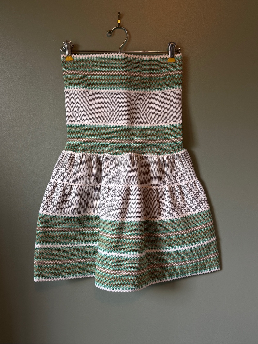 Pleasure Doing Business - B&W/ Green/ Tan/ Cream Bandage Dress - Size M